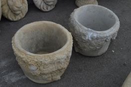 Pair of Large Concrete Planter with Embossed Floral Decoration