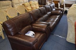 Brown Leather Three Piece Suite; Three Seat Sofa and Two Armchairs