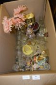 Box Containing Drinking Glassware, Biscuit Barrel, Ornaments, etc.