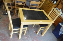 Beech Framed Dining Table with Granite Effect Top and Two Slatback Dining Chairs