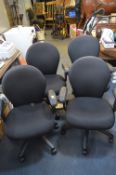 Set of Four Black Swivel Office Armchairs
