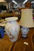 Floral Patterned Vase Shaped Table Lamp and Large Vase