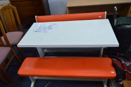 1970's White Melamine Bench Set with Orange Seats