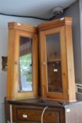 Pair of Pine Wall Hanging Corner Cabinets
