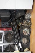 Box Containing Assorted Vehicle Gauges Including; Smiths Oil Pressure Gauges, Ammeters, Vacuum