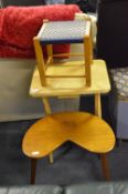 Beech Folding Table, Kidney Shaped Side Table and a Stool
