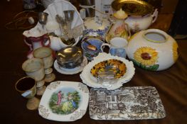 Quantity of Pottery Including Jardiniers, Cauldrons, Goblets, Vases, Glassware, etc.