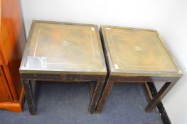 Pair of Brass Edged Glass Topped Side Tables