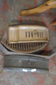 Cast Iron Dog Grate, Fender and Two Enameled Fire Fronts