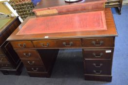 Mahogany Twin Pedestal Desk with Red Leather Inlet Top