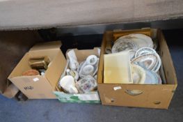 Three Boxes of Pottery; Decorative Plates, Ornaments, Brass Box, Containers, etc.