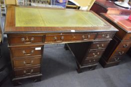 Walnut Twin Pedestal Desk with Green Leather Inlet Top