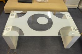 *Rectangular Glass Topped Coffee Table with White Block Ends