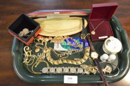 Tray Lot of Costume Jewellery; Silver St Christopher's, Wristwatches, Necklaces, Lockets, etc.
