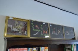 Set of Three African Painted Pictures and One Other