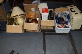 Four Boxes of Bric-a-brac Including Telephones, Drinking Glassware, Table Lamps, Ornaments and a