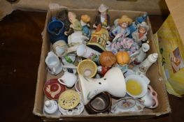 Box Lot of Ornaments, Figurines, Pomanders, Candle Stands, etc.