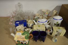 Selection of Pottery and Glassware Including Ringtons Jars, Teapots, Vases, Drinking Glassware, etc.