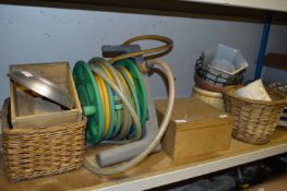 Assorted Plant Pots, Hosepipe, Wicker Baskets and a Clock