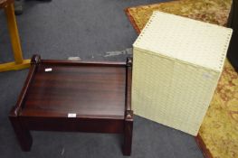 Small Rosewood Effect Coffee Table and a Wicker Linen Basket