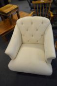 *White Upholstered Button Back Armchair