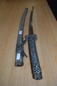 Ornamental Samurai Sword with a Speckled Silver Sheath