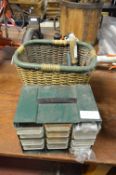 Vintage Basket and Set of Component Drawers