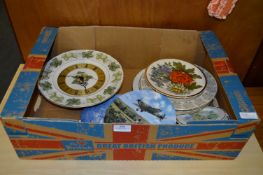 Collection of Decorative Wall Plates Including WWII RAF and a Wall Clock