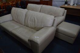 Pair of Large Cream Leather Sofas