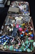 Two Tray Containing a Large Quantity of Costume Jewellery; Beaded Necklaces, Pin Brooches, etc.