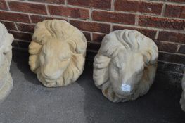 Pair of Reconstituted Limestone Wall Hanging Lion Heads
