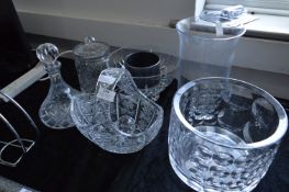 Lead Cut Glassware Including Fruit Bowl, Biscuit Barrel, Decanter, Jardiniere, etc.