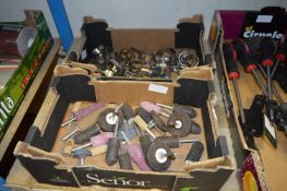 Assorted Abrasive Grinding Wheels and a Box of Jubilee Clips