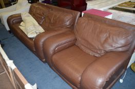 Brown Leather Suite; Two Seat Sofa and an Armchair