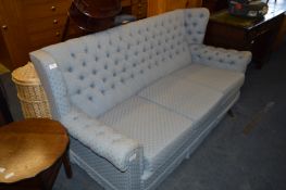Blue Three Seat Sofa with Button Back