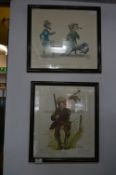 Pair of Limited Edition Framed Comical Golfing Prints by Bryn