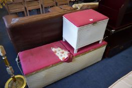 Wicker Double Ottoman and Single Ottoman and Contents of Glassware, etc.