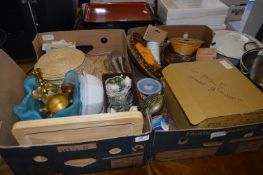 Two Boxes Containing Glass Fruit Bowl, Table Mats, Pint Glasses, Wood Fruit Bowls, etc.