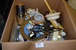 Box Containing Decorative Wall Plates, Ornaments, Clock, etc.