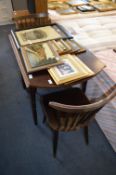 Oak Oval Topped Drop Leaf Dining Table and Two Stick Back Dining Chairs