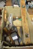Box Containing Assorted Vintage Handtools, Oil Cans, Vices, etc.