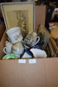 Box Containing Wedgwood, Japanese Teapot, Plant Pots, Jugs, Table Mats, etc.