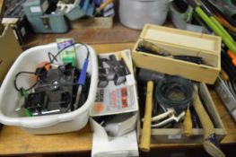 Assorted Hand Tools Including Wood Chisels, Axes, Orbital Sander, Sandwich Toaster, etc.