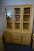 Light Oak Wall Unit with Three Glazed Doors and Sideboard Base