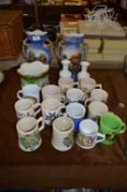 Pottery Vases, Jardiniere and Commemorative Mugs