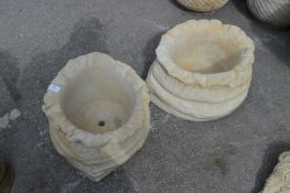 Pair Stone Planters in the Form of Sacks