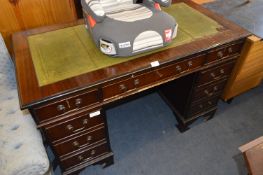 Walnut Twin Pedestal Desk with Green Leather Inlet Top