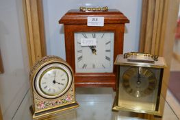 Three Mantel Clocks, Wedgwood Wood Cased Clock and a Brass Cased Carriage Clock