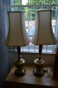 Pair of Indian Brass Table Lamps and Shades