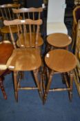 Pair of Highback Stools and a Pair of Circular Topped Stools
